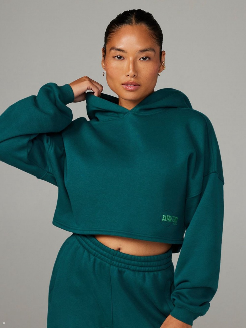 Savage X Fenty Xssential Fleece Scope Logo Cropped Green USA | 280-PFDUAT