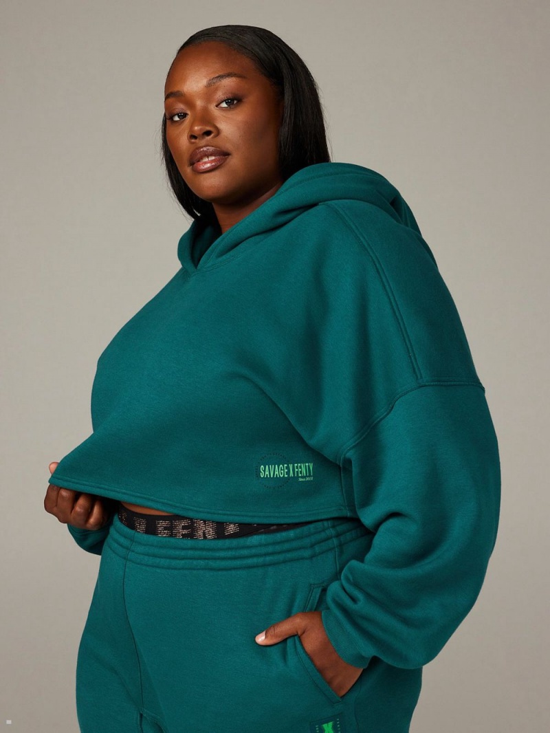 Savage X Fenty Xssential Fleece Scope Logo Cropped Green USA | 860-QIUKGB