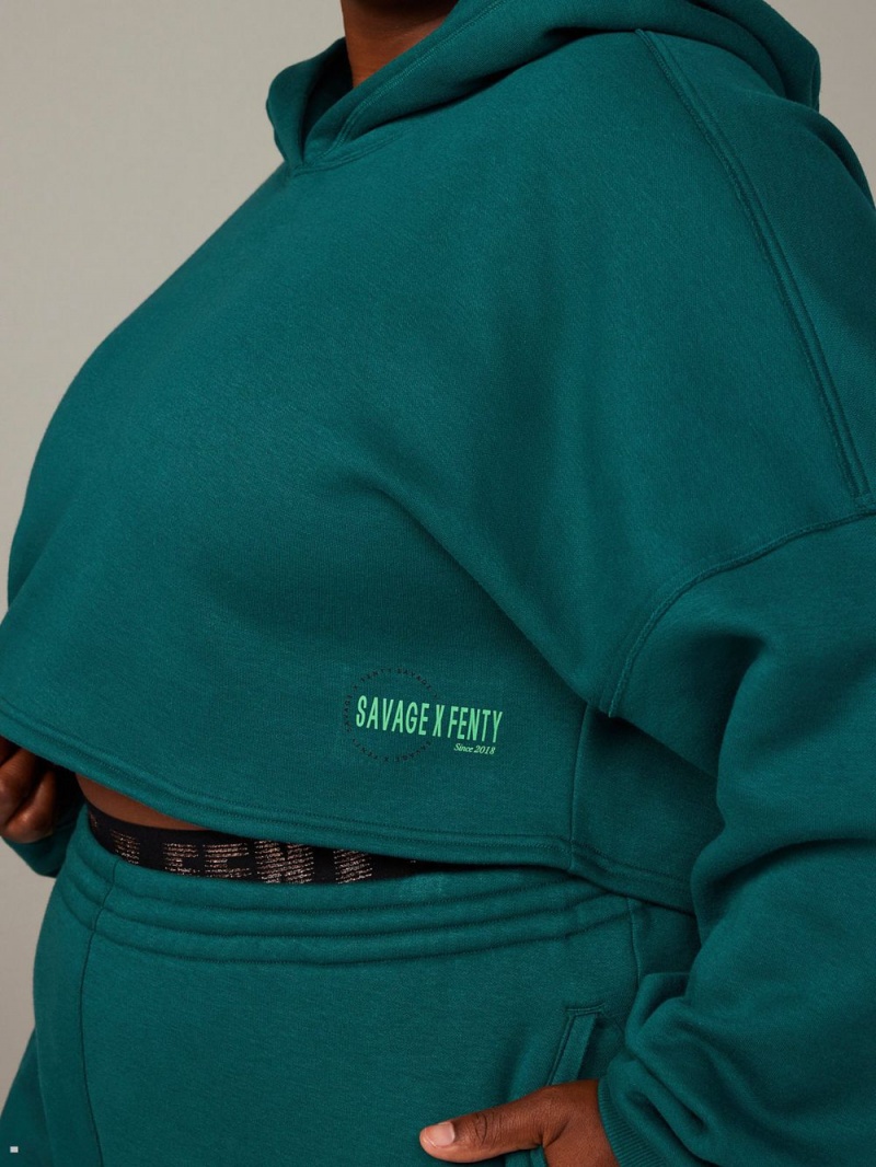 Savage X Fenty Xssential Fleece Scope Logo Cropped Green USA | 860-QIUKGB