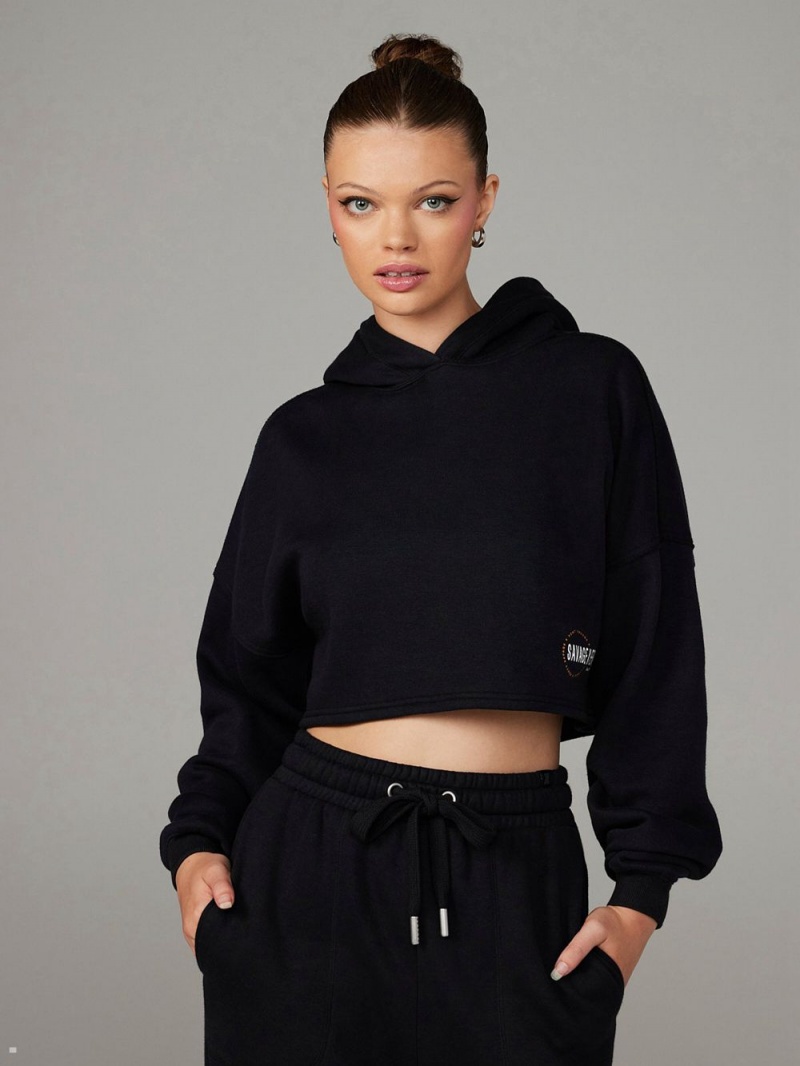 Savage X Fenty Xssential Fleece Scope Logo Cropped Black USA | 128-ECNSYT