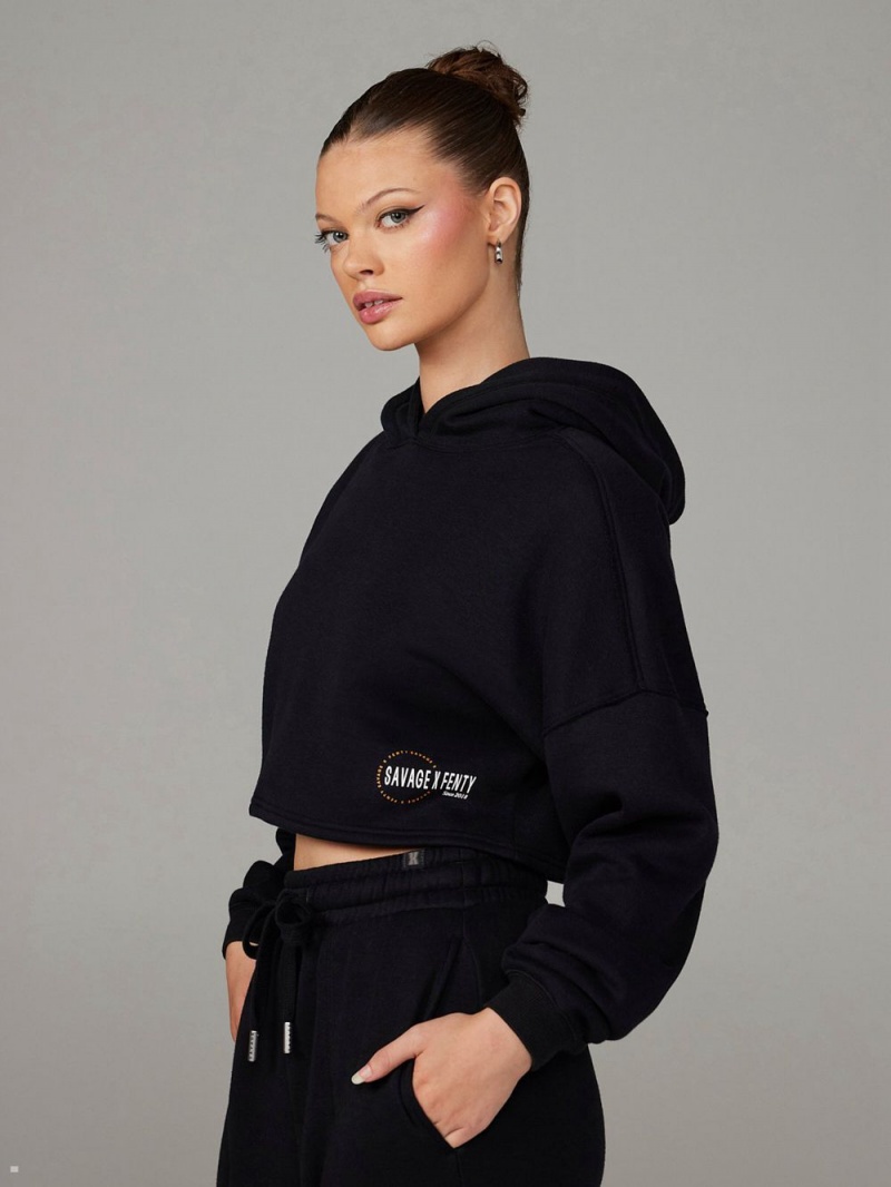 Savage X Fenty Xssential Fleece Scope Logo Cropped Black USA | 128-ECNSYT