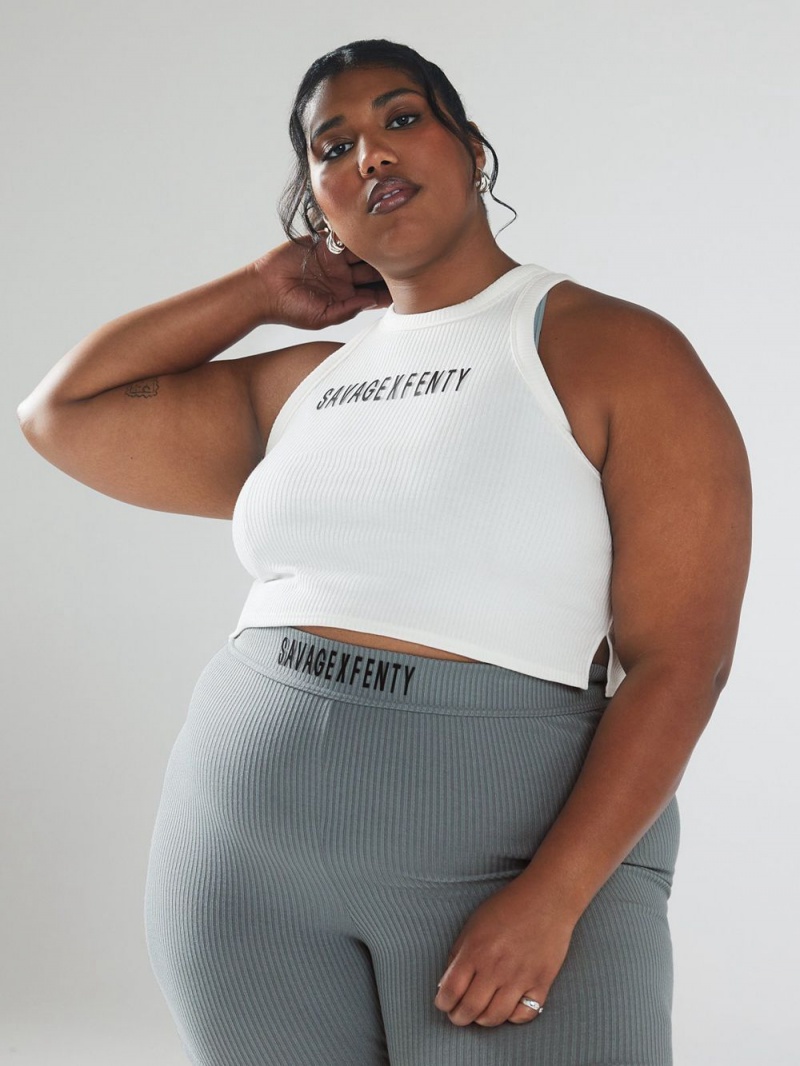 Savage X Fenty Xssential Heavy Rib Cropped Logo White USA | 174-LRBGTF