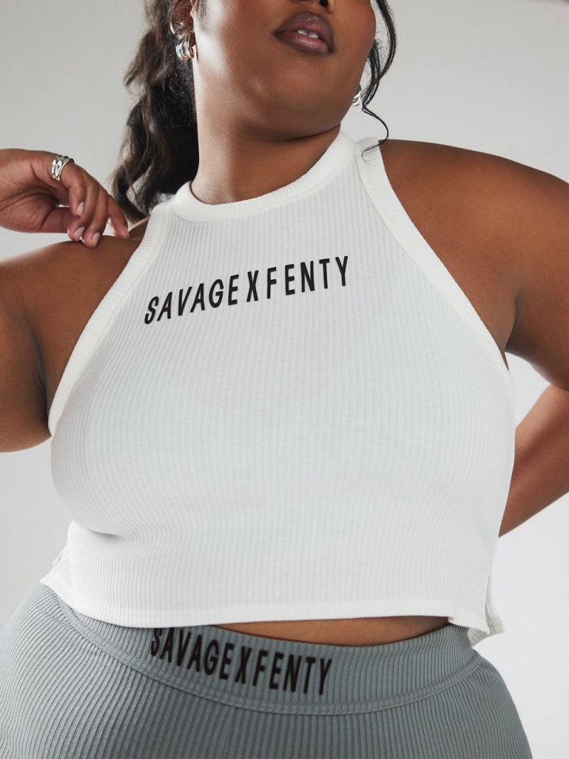 Savage X Fenty Xssential Heavy Rib Cropped Logo White USA | 174-LRBGTF