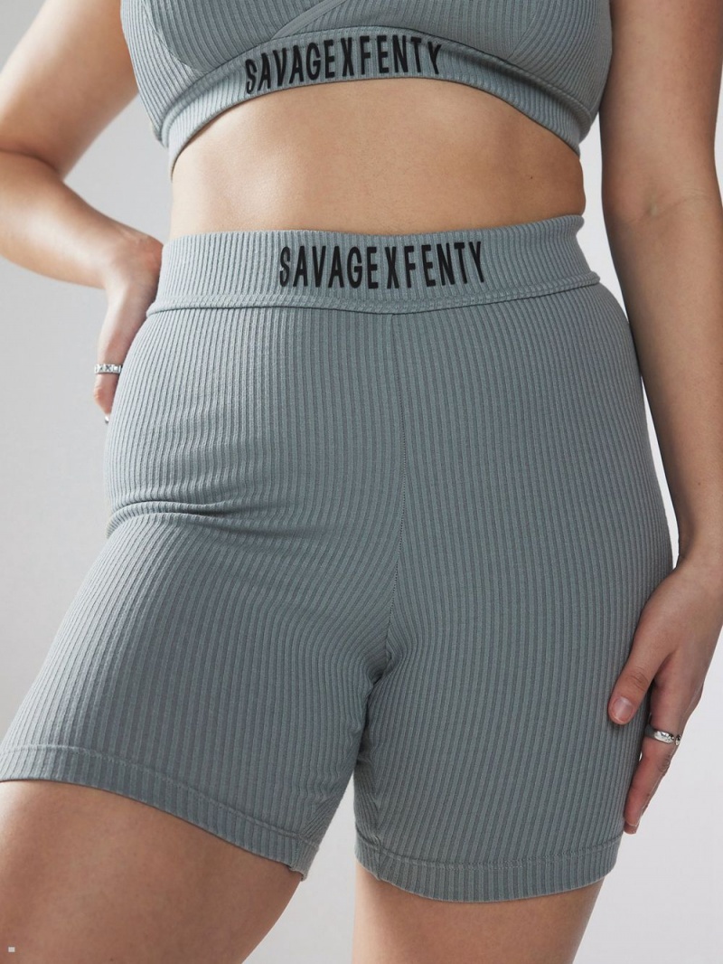 Savage X Fenty Xssential Heavy Rib Logo Bike Deep Grey USA | 834-FSKLGA