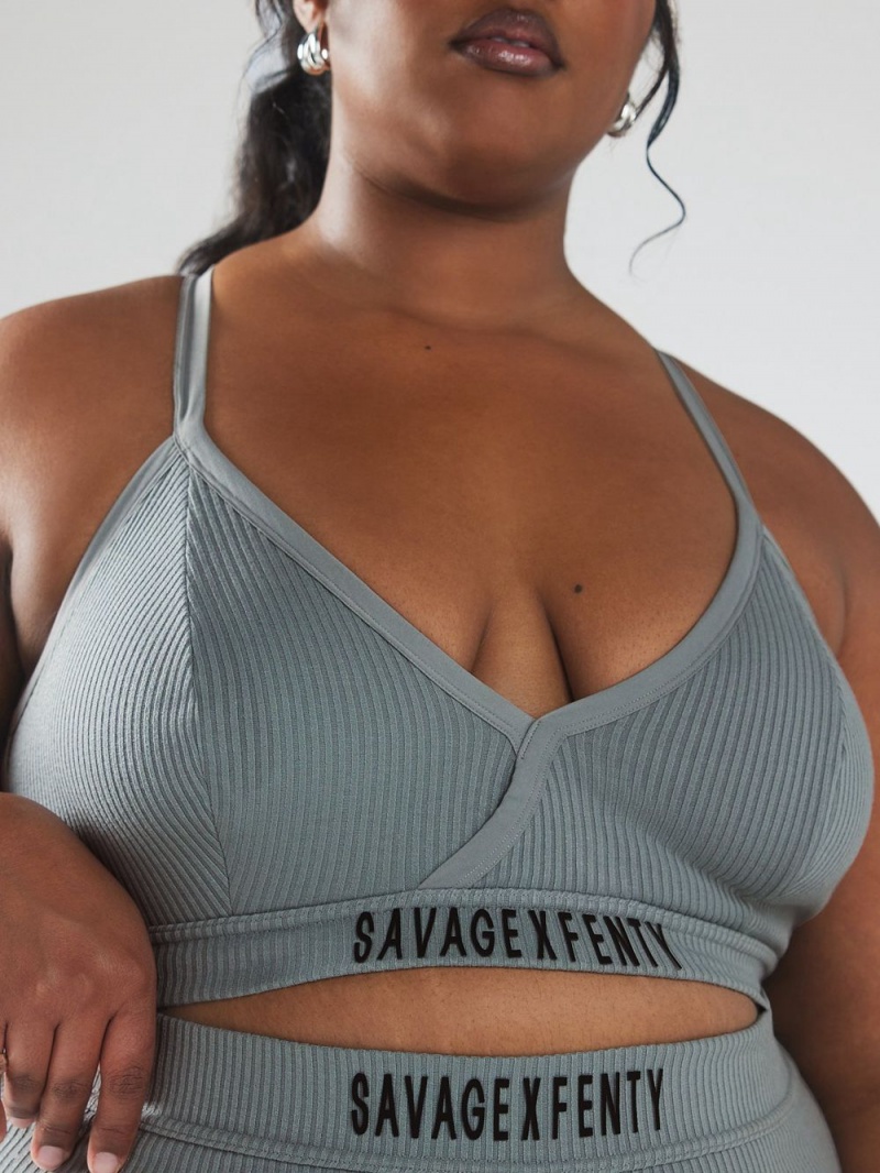 Savage X Fenty Xssential Heavy Rib Logo Deep Grey USA | 543-UINRDM