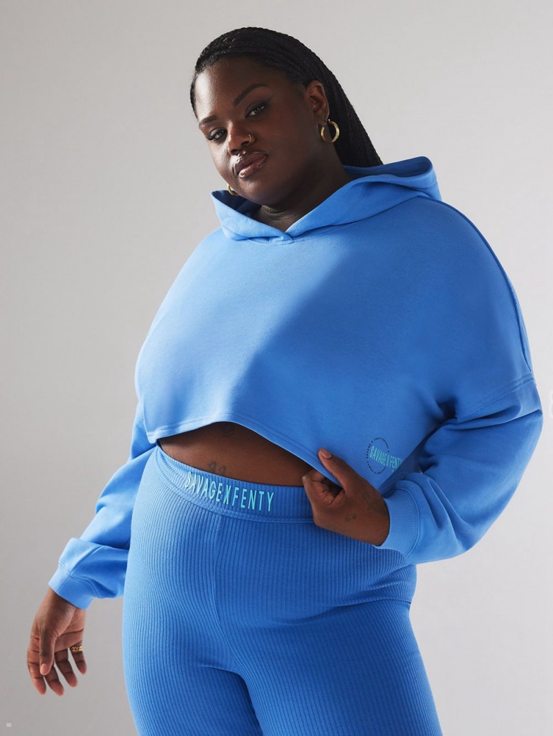 Savage X Fenty Xssential Terry Scope Logo Cropped Blue USA | 342-KPUAFT